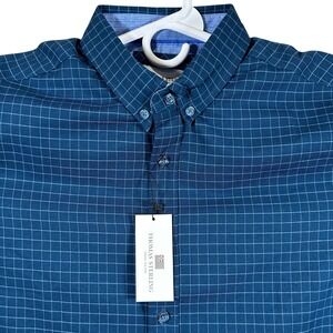 Thomas Sterling Mens Teal Blue Grid Button Down Shirt Long Sleeve Medium NEW‎